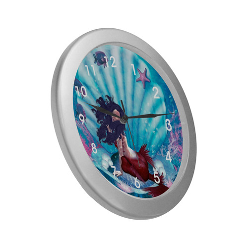 mermaid in a shell Silver Color Wall Clock