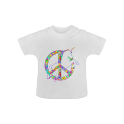 White UNICORN in a multicolored Splatter PEACE Baby Classic T-Shirt (Model T30)