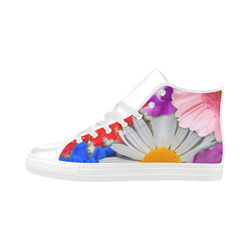 lovely flowers, blue Aquila High Top Microfiber Leather Women's Shoes/Large Size (Model 032)