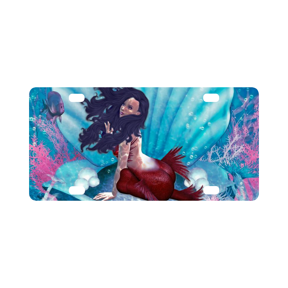 mermaid in a shell Classic License Plate
