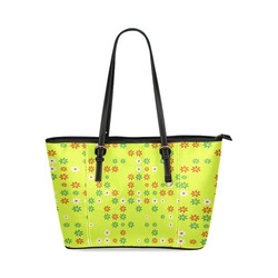 Floral Fabric 2C Leather Tote Bag/Small (Model 1640)