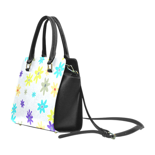Floral Fabric 1B Rivet Shoulder Handbag (Model 1645)