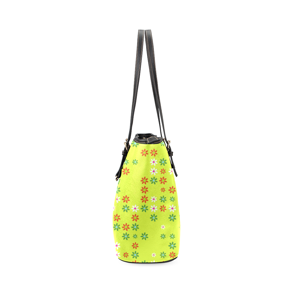 Floral Fabric 2C Leather Tote Bag/Small (Model 1640)