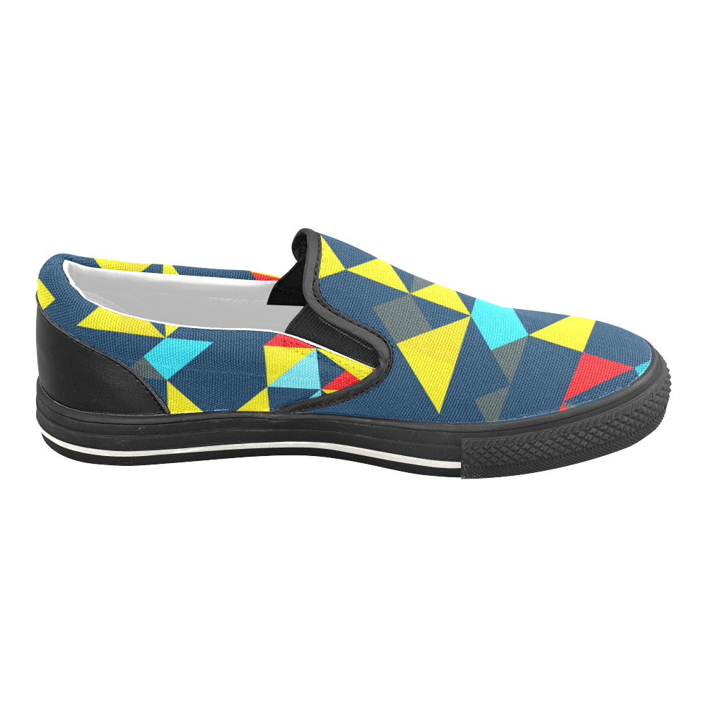 Shapes on a blue background Women's Unusual Slip-on Canvas Shoes (Model 019)