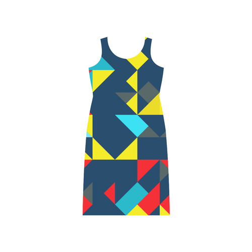Shapes on a blue background Phaedra Sleeveless Open Fork Long Dress (Model D08)