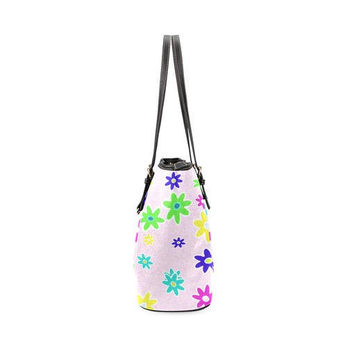 Floral Fabric 1C Leather Tote Bag/Small (Model 1640)