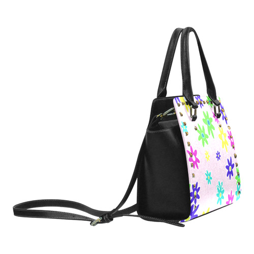 Floral Fabric 1C Rivet Shoulder Handbag (Model 1645)