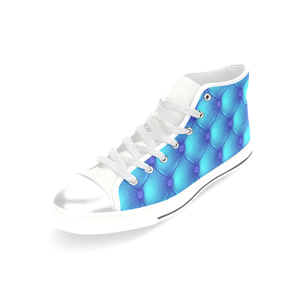 Cool Blue Upholstery Pattern Women's Classic High Top Canvas Shoes (Model 017)