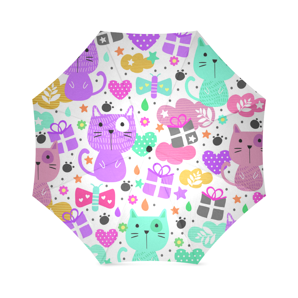 Cute Cats Hearts Flowers Christmas Gifts Foldable Umbrella (Model U01)