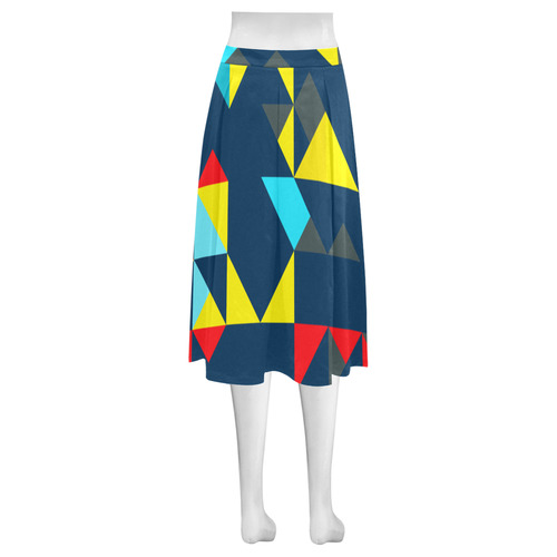 Shapes on a blue background Mnemosyne Women's Crepe Skirt (Model D16)