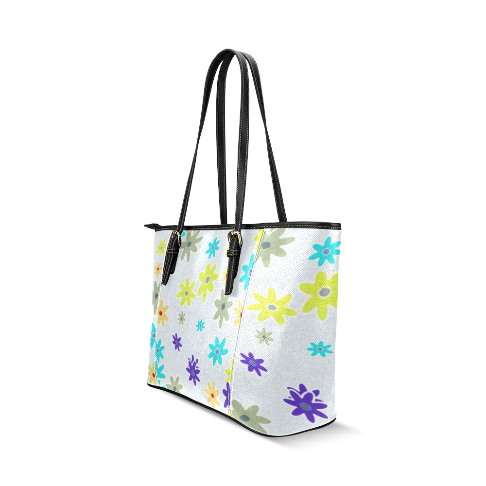 Floral Fabric 1B Leather Tote Bag/Small (Model 1640)