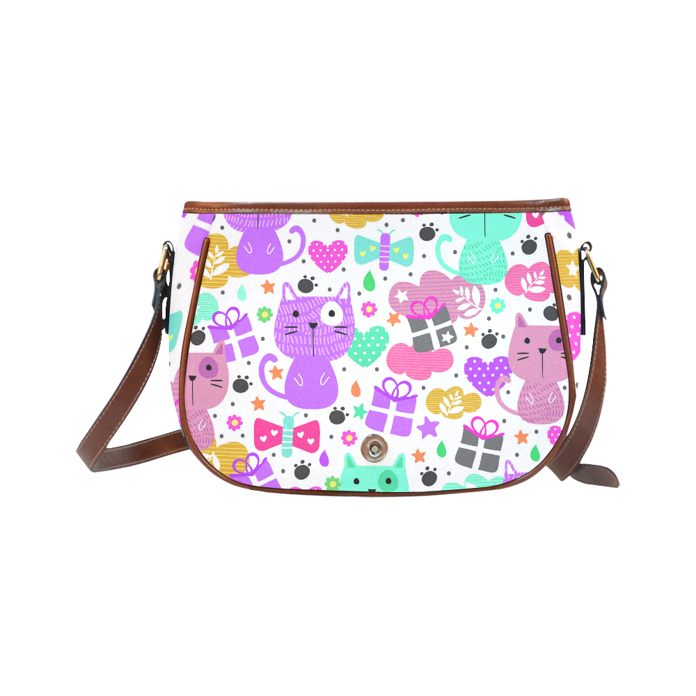 Cute Cats Hearts Flowers Christmas Gifts Saddle Bag/Small (Model 1649) Full Customization