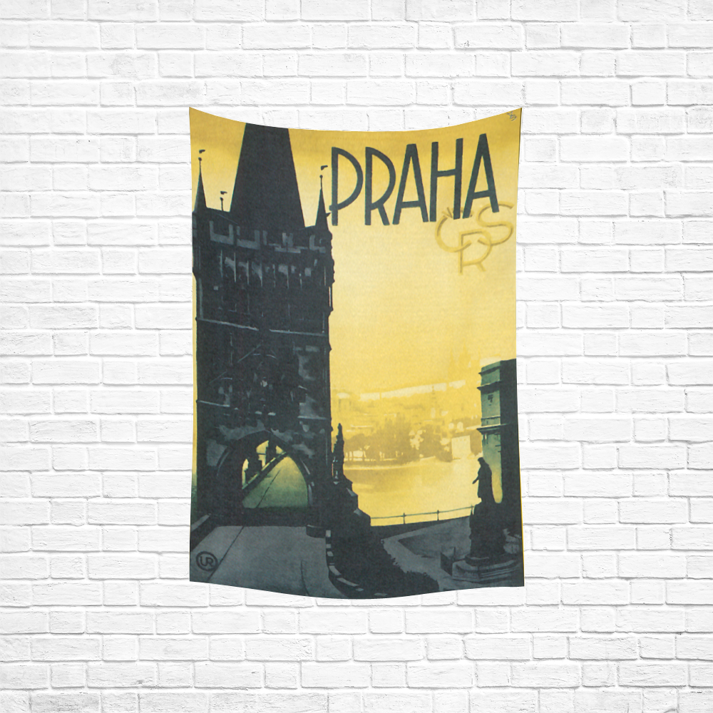 Vintage Prague Praha Travel Poster Cotton Linen Wall Tapestry 40"x 60"