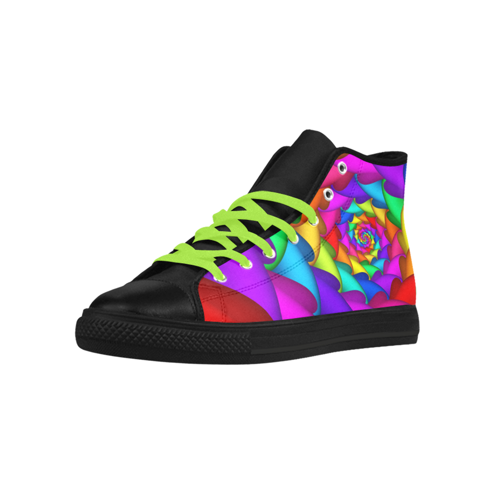 Psychedelic Rainbow Spiral Fractal Aquila High Top Microfiber Leather Men's Shoes (Model 032)