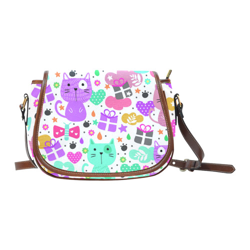 Cute Cats Hearts Flowers Christmas Gifts Saddle Bag/Small (Model 1649) Full Customization