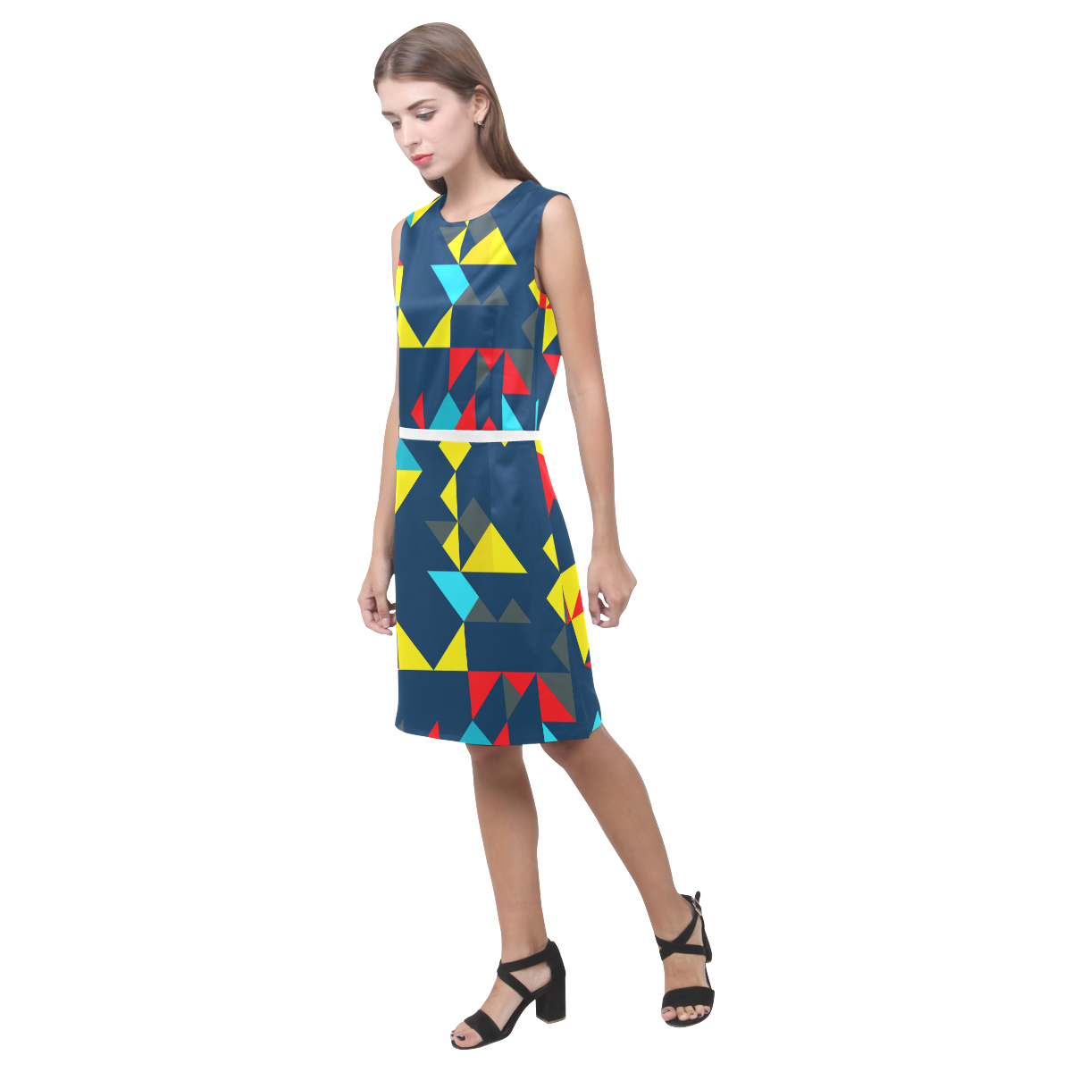 Shapes on a blue background Eos Women's Sleeveless Dress (Model D01)