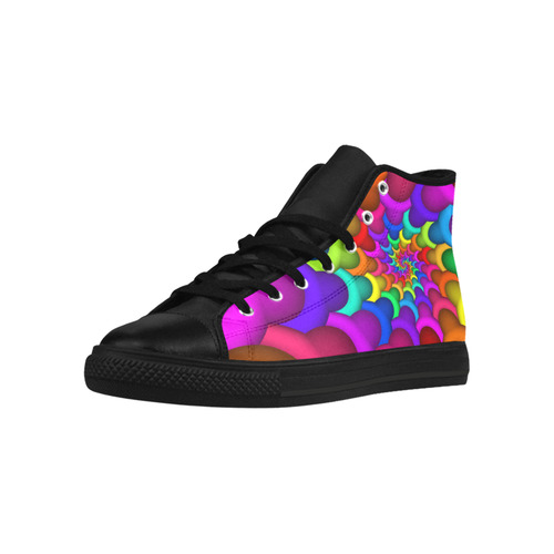 Psychedelic Rainbow Spiral Fractal Aquila High Top Microfiber Leather Men's Shoes (Model 032)