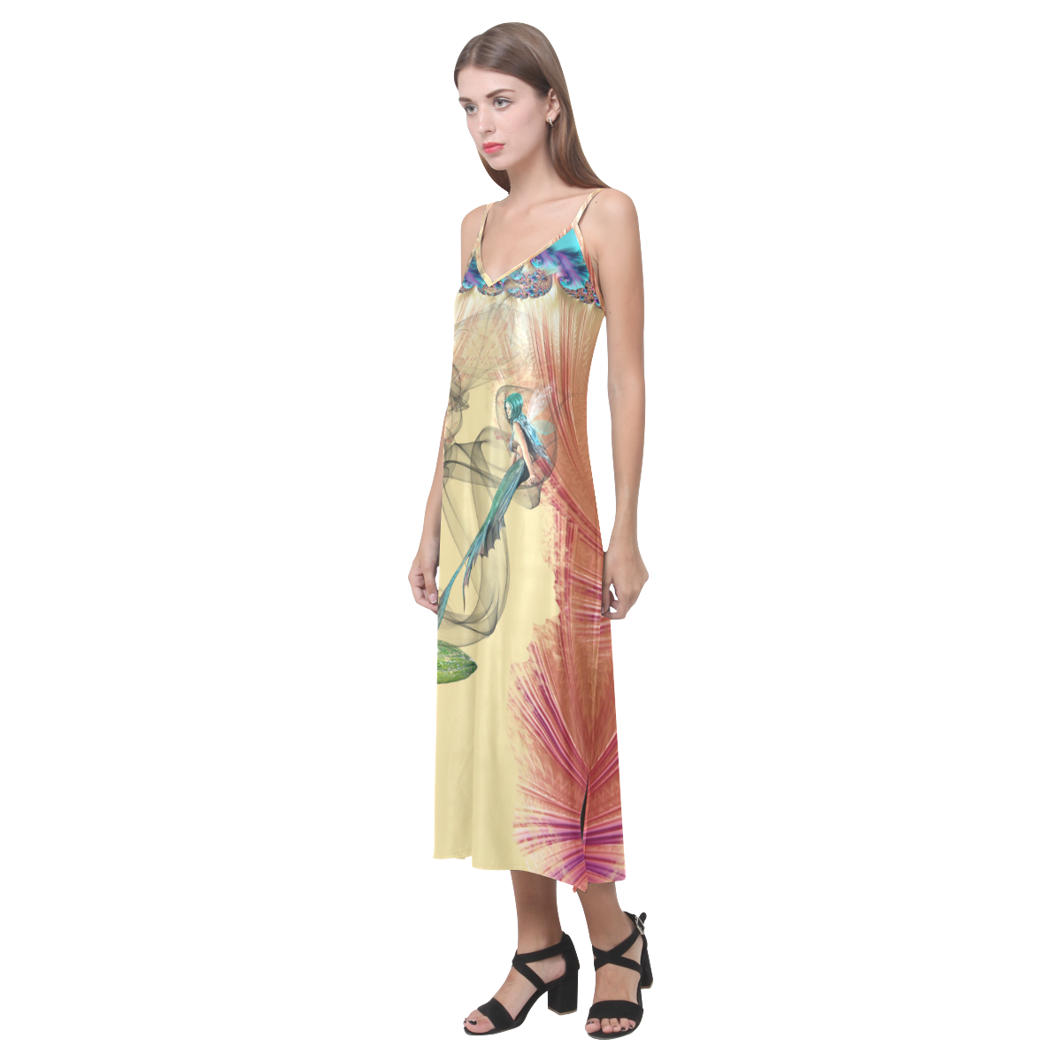 Mermaid Genie Fantasy V-Neck Open Fork Long Dress(Model D18)