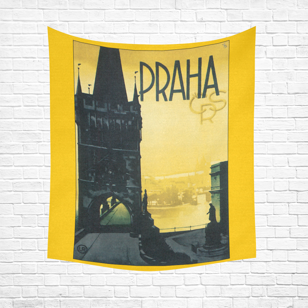 Vintage Prague Praha Travel Poster Cotton Linen Wall Tapestry 51"x 60"