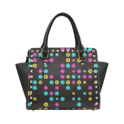 Floral Fabric 2B Rivet Shoulder Handbag (Model 1645)