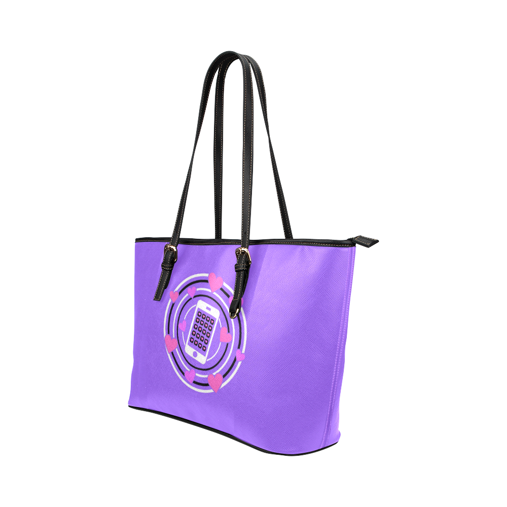 I Love My Phone in Pink and Purple Leather Tote Bag/Large (Model 1651)