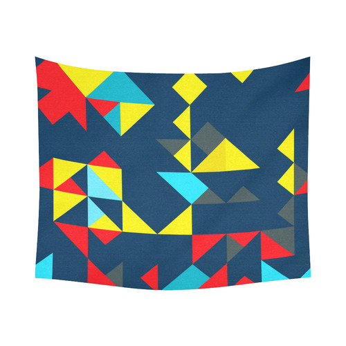 Shapes on a blue background Cotton Linen Wall Tapestry 60"x 51"