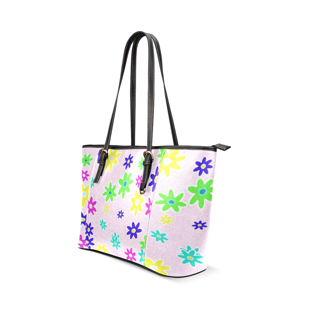Floral Fabric 1C Leather Tote Bag/Small (Model 1640)