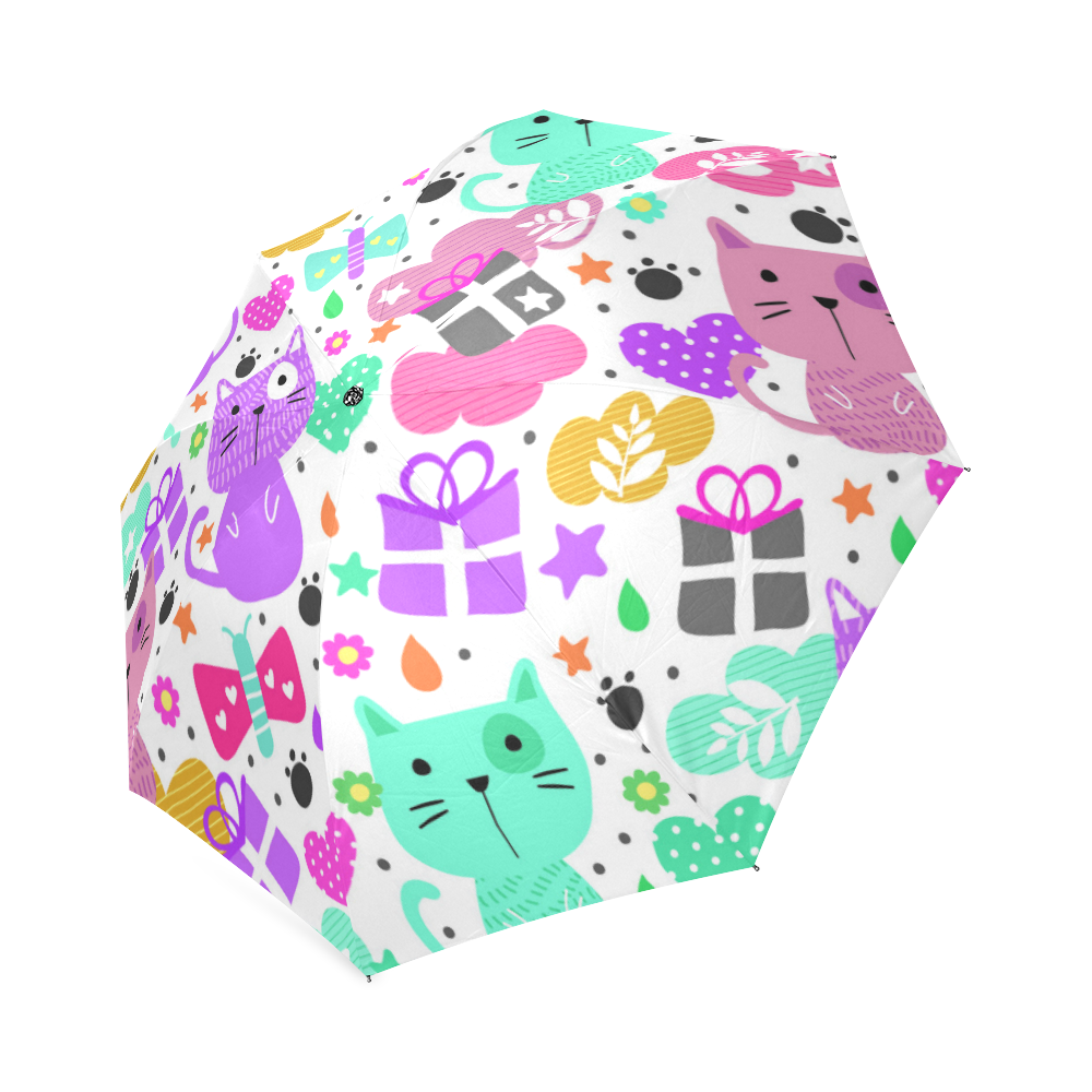 Cute Cats Hearts Flowers Christmas Gifts Foldable Umbrella (Model U01)