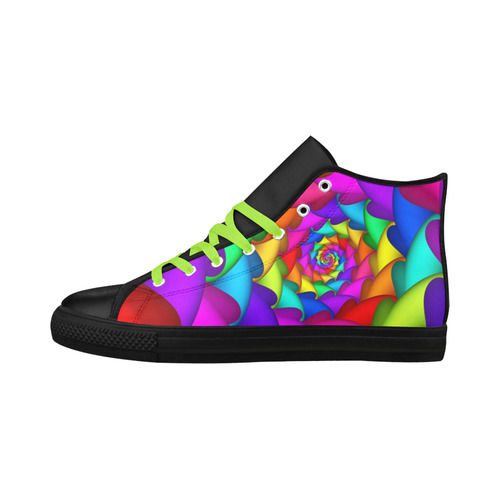 Psychedelic Rainbow Spiral Fractal Aquila High Top Microfiber Leather Men's Shoes (Model 032)