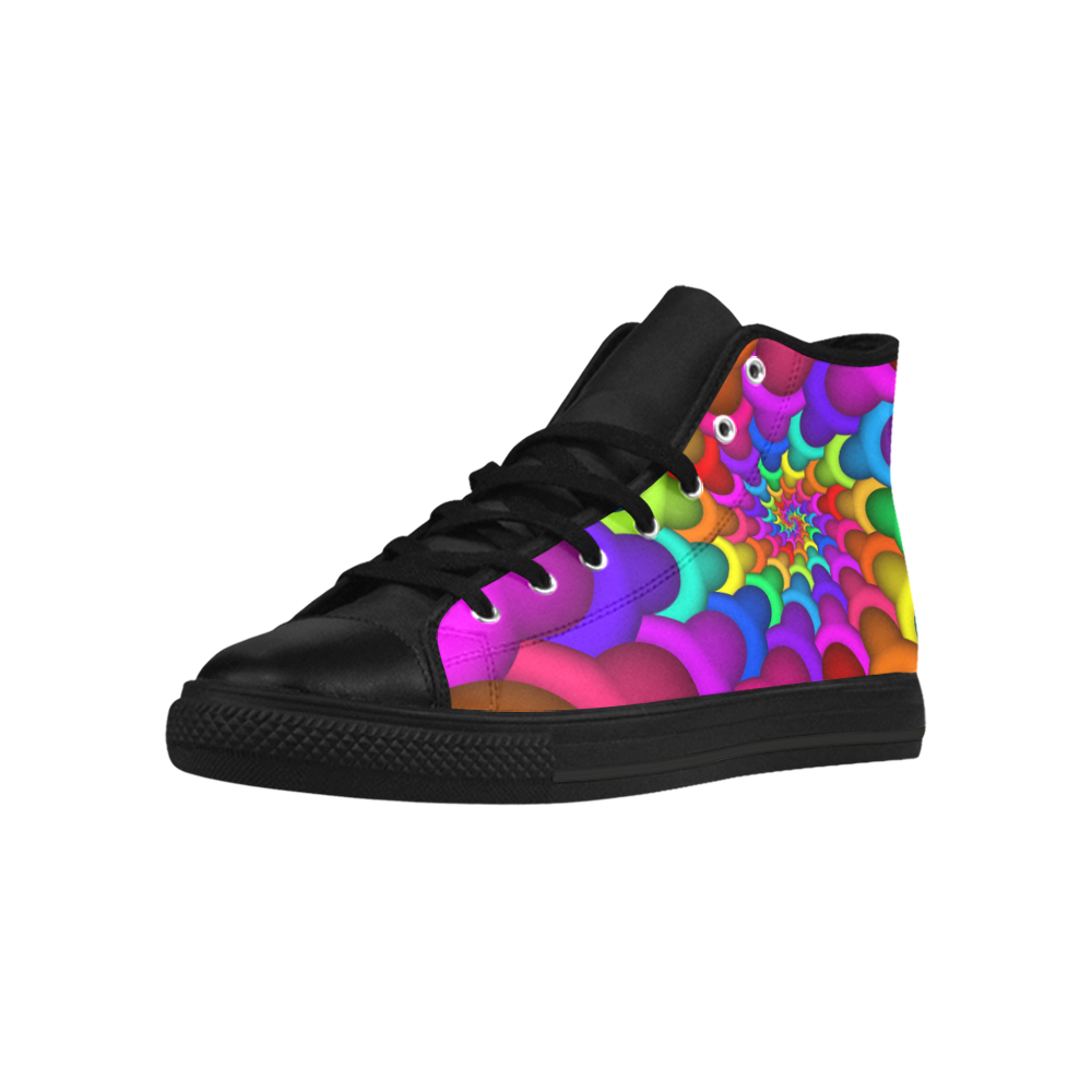 Psychedelic Rainbow Spiral Fractal Aquila High Top Microfiber Leather Women's Shoes/Large Size (Model 032)