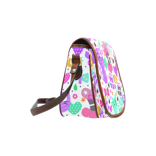 Cute Cats Hearts Flowers Christmas Gifts Saddle Bag/Small (Model 1649) Full Customization