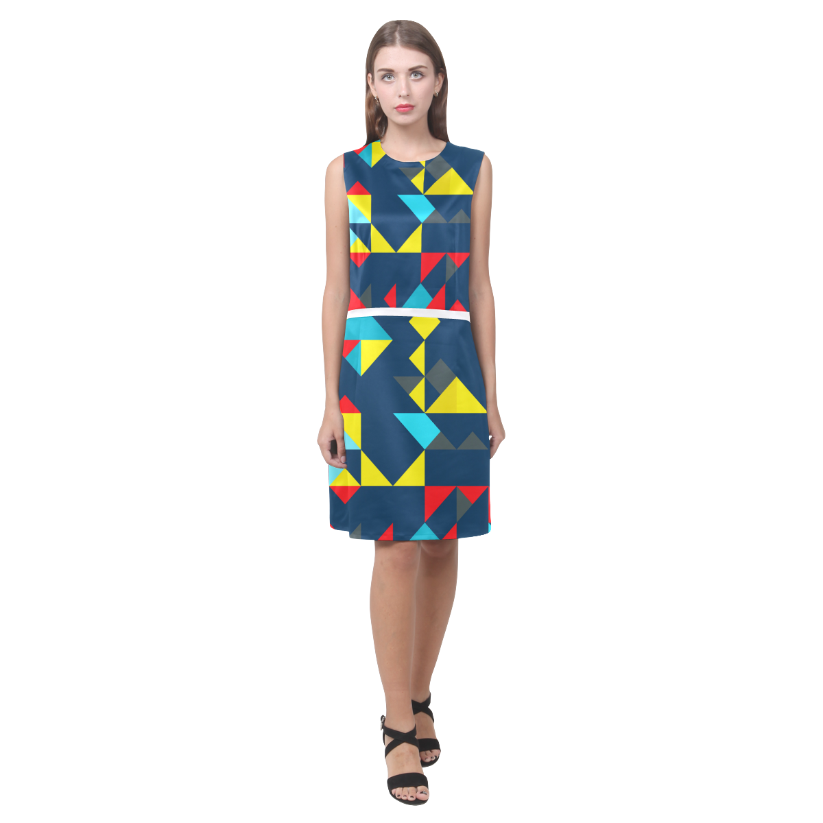 Shapes on a blue background Eos Women's Sleeveless Dress (Model D01)