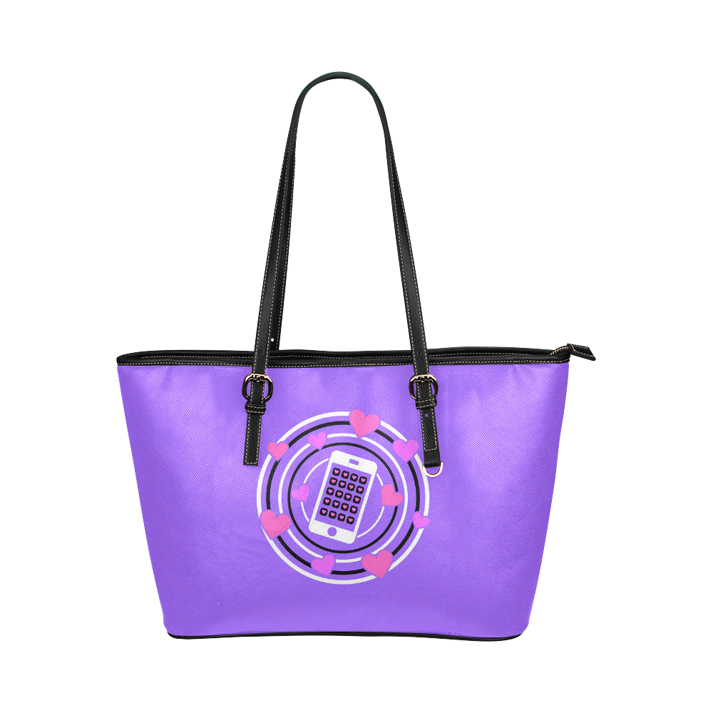 I Love My Phone in Pink and Purple Leather Tote Bag/Large (Model 1651)