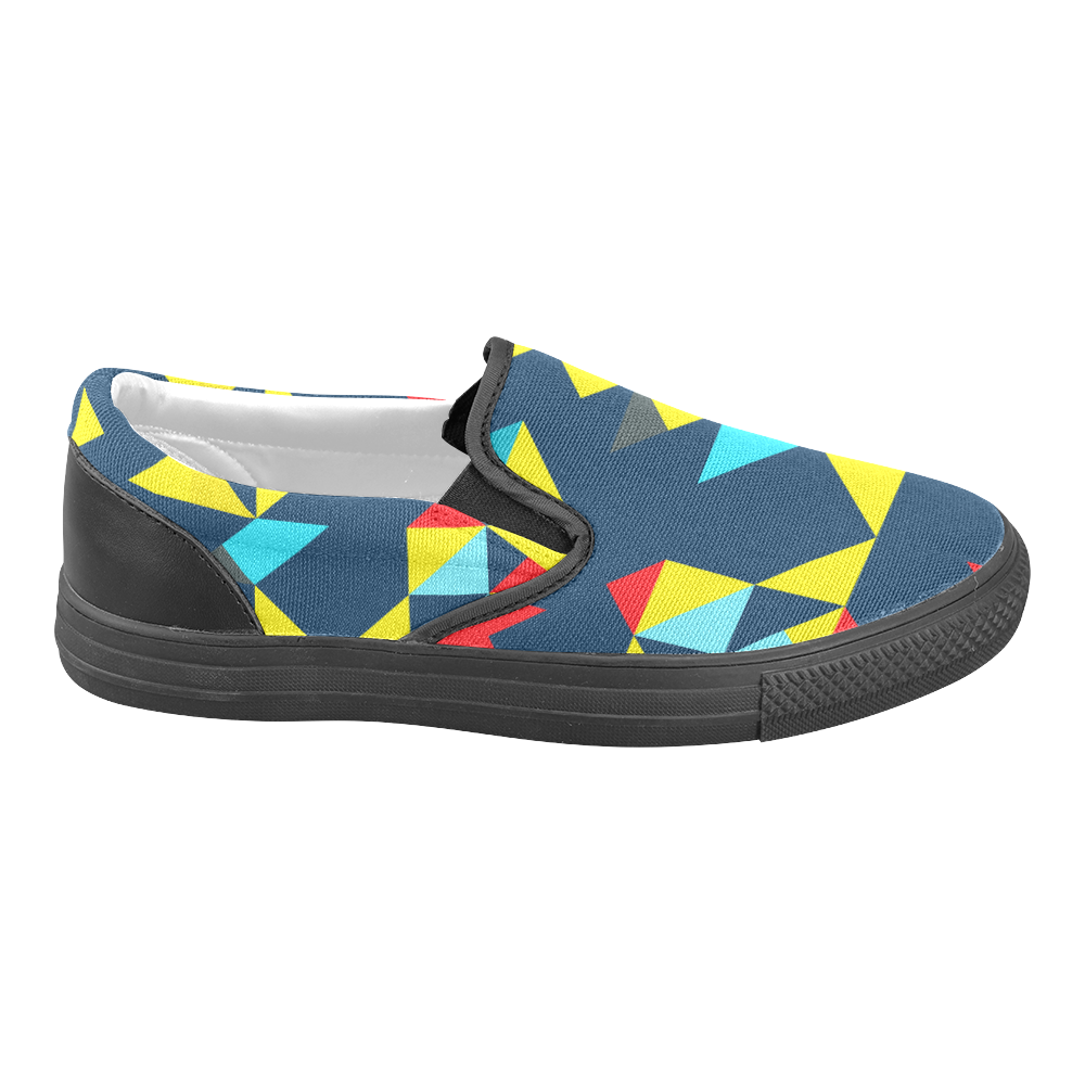 Shapes on a blue background Men's Unusual Slip-on Canvas Shoes (Model 019)