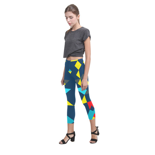 Shapes on a blue background Capri Legging (Model L02)