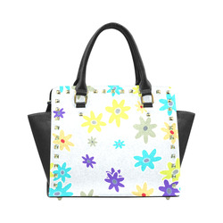 Floral Fabric 1B Rivet Shoulder Handbag (Model 1645)