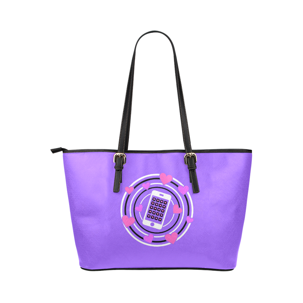 I Love My Phone in Pink and Purple Leather Tote Bag/Large (Model 1651)