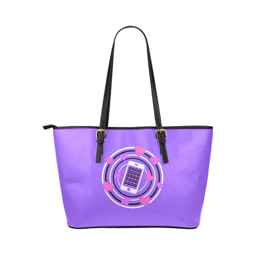 I Love My Phone in Pink and Purple Leather Tote Bag/Large (Model 1651)