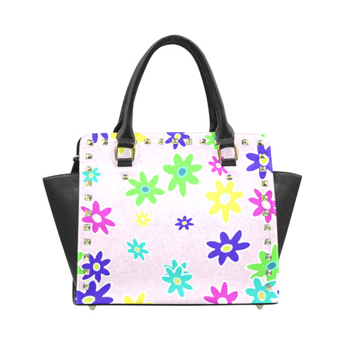 Floral Fabric 1C Rivet Shoulder Handbag (Model 1645)