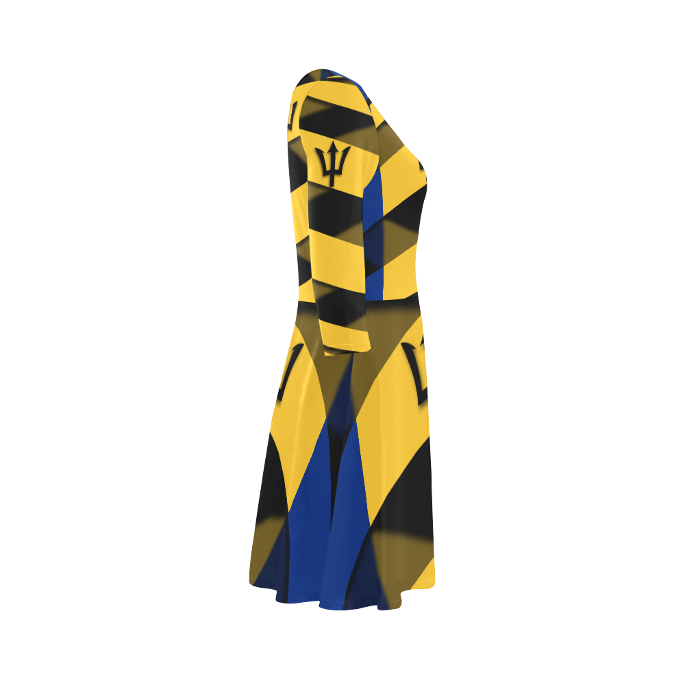 The Flag of Barbados 3/4 Sleeve Sundress (D23)