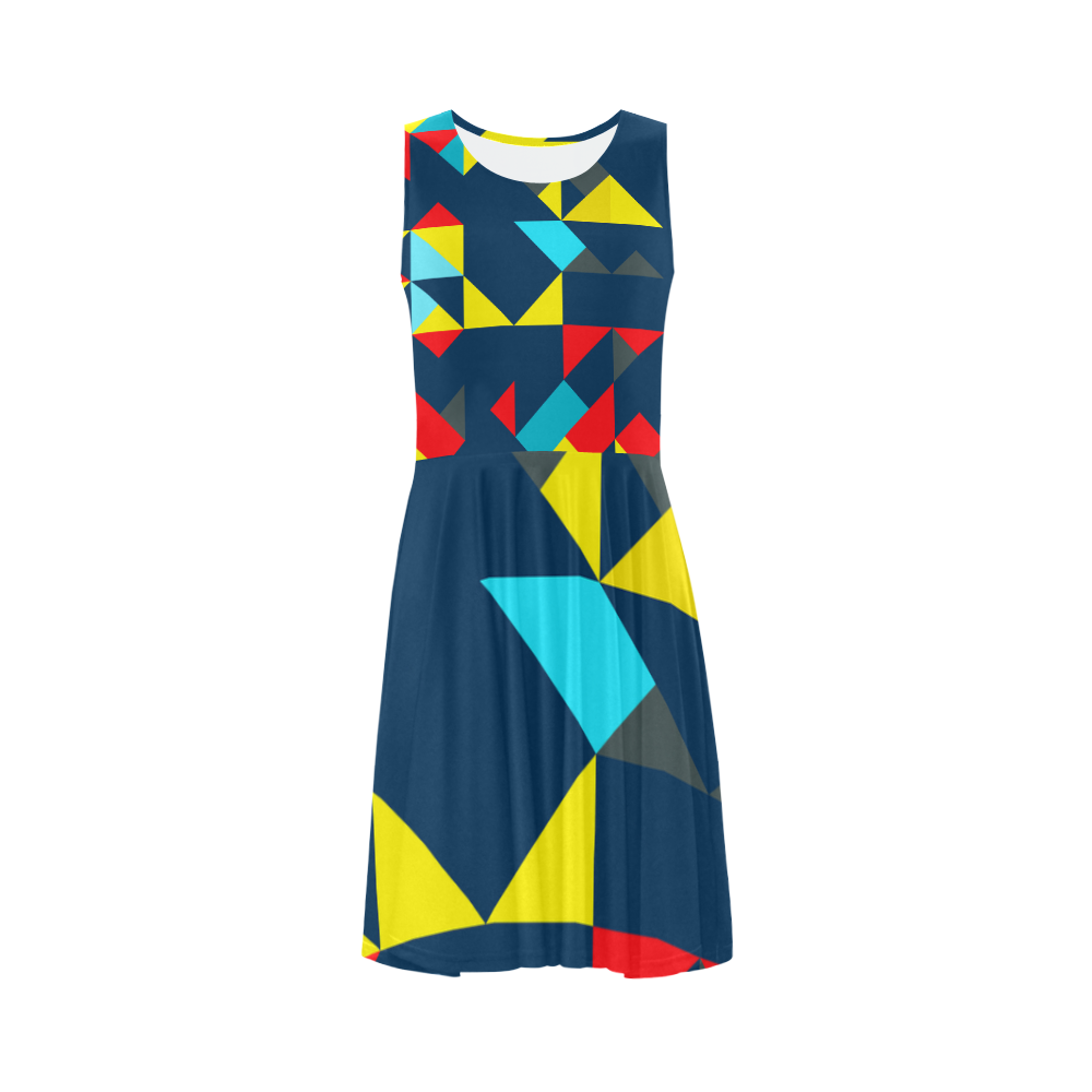 Shapes on a blue background Sleeveless Ice Skater Dress (D19)