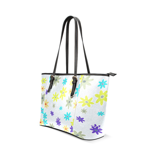 Floral Fabric 1B Leather Tote Bag/Small (Model 1640)