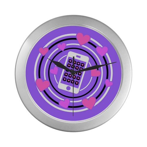 I Love My Phone in Pink and Purple Silver Color Wall Clock