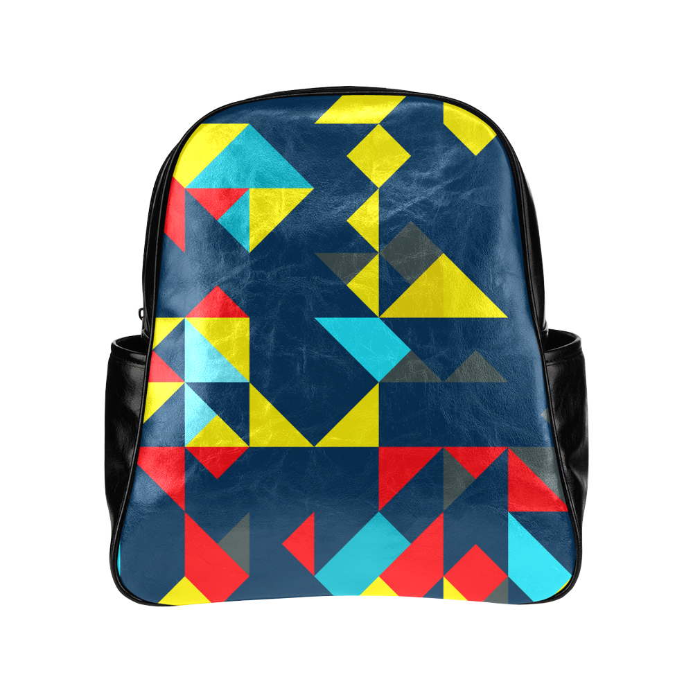 Shapes on a blue background Multi-Pockets Backpack (Model 1636)