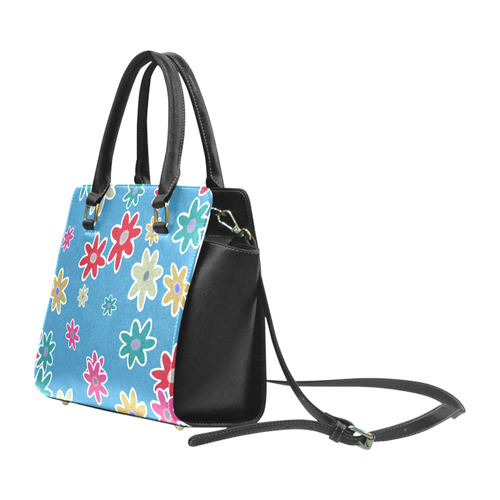 Floral Fabric 1A Rivet Shoulder Handbag (Model 1645)