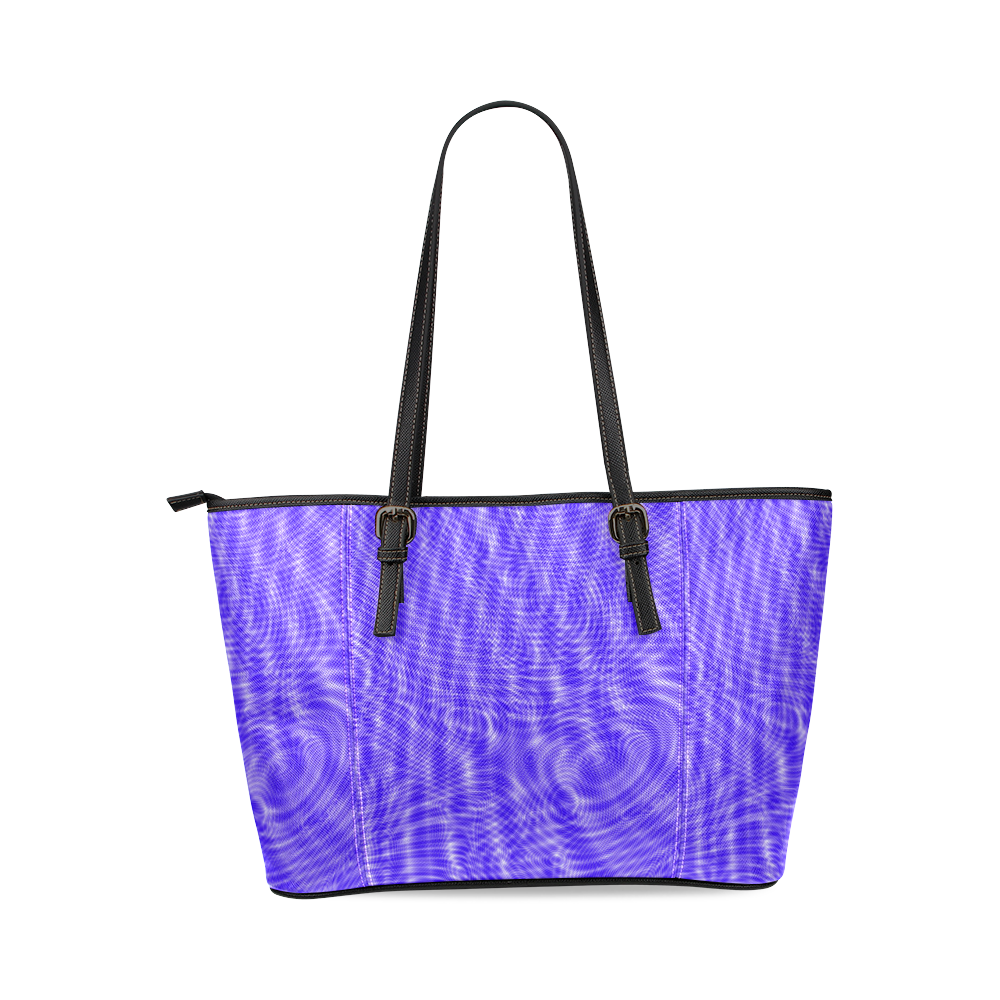 abstract moire blue Leather Tote Bag/Large (Model 1640)