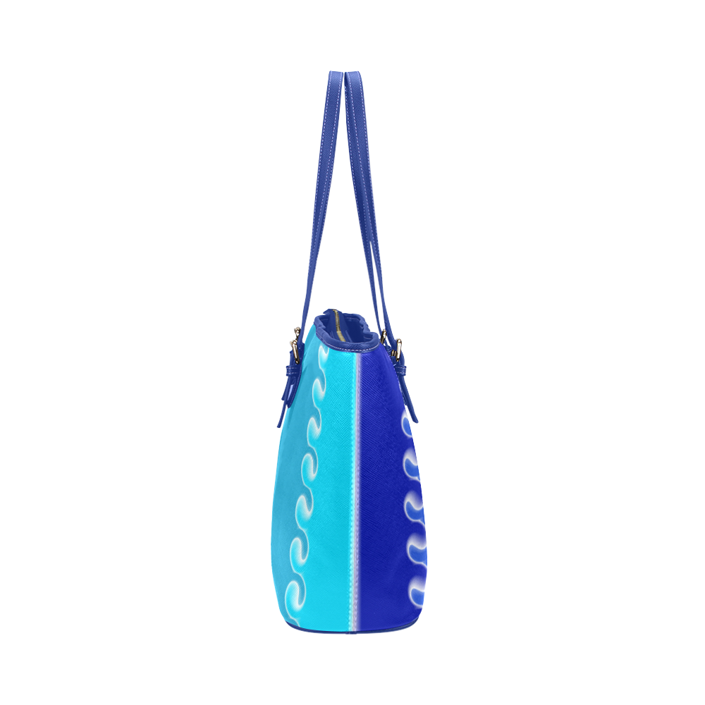 blue stripes Leather Tote Bag/Large (Model 1651)