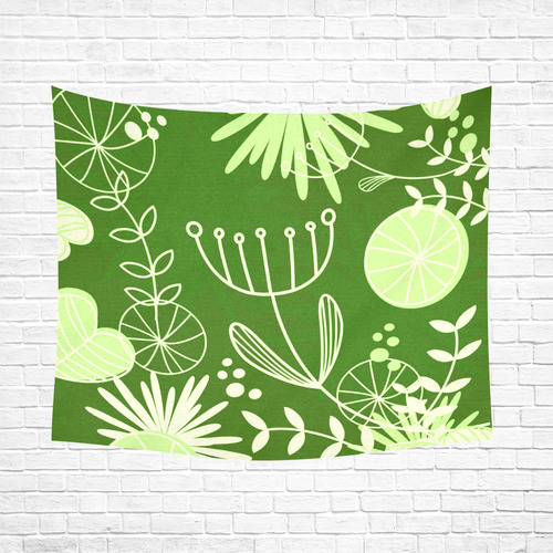 NEW IN SHOP : Floral art hand-drawn Tapestry Herbs / Green fresh Cotton Linen Wall Tapestry 60"x 51"