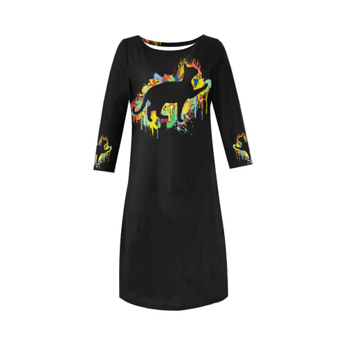 Lovely Cat Colorful Painting Splash Round Collar Dress (D22)