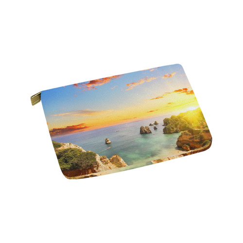 Rocky beach at sunset, Lagos, Portugal Carry-All Pouch 9.5''x6''